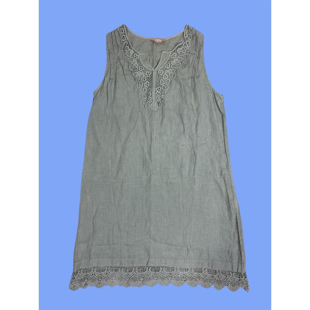 Carla Conti Linen‎ Lace Trim Sleeveless Dress M
